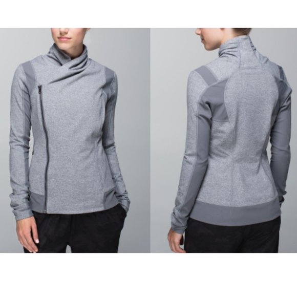LULULEMON / 4 / Women Bhakti Stretch Asymmetric Double Zipper Moto Jacket - Grey - Picture 1 of 12